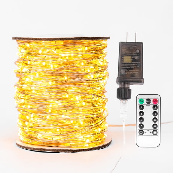 ZELUXDOT Fairy Lights Plug In, 164FT 1000 LED Twinkle Lights, Waterproof, Remote Control, 8 Modes, Warm White, Silver Wire, for Christmas, Wedding, Bedroom, Window Decor