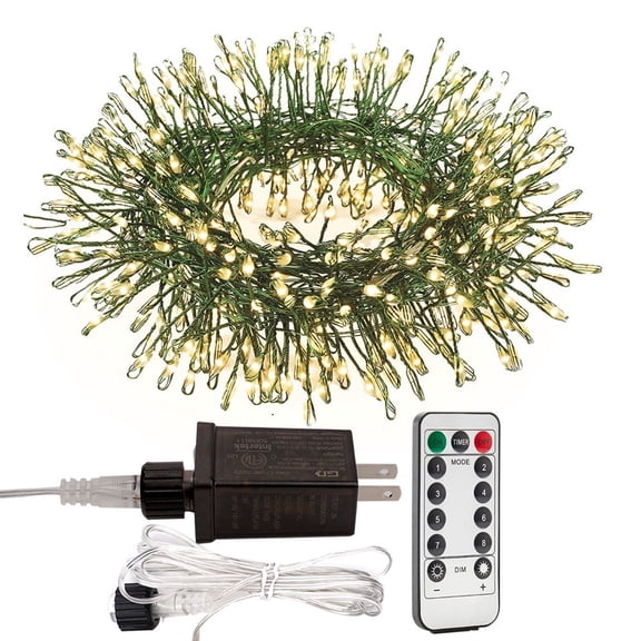 ZELUXDOT Firecracker Fairy Lights,10FT 100Leds Waterproof Twinkle Lights Plug in,8 Modes Remote String Light for Indoor Outdoor Christmas Wedding Birthday Patio Garden Decor,Green Wire,Warm White
