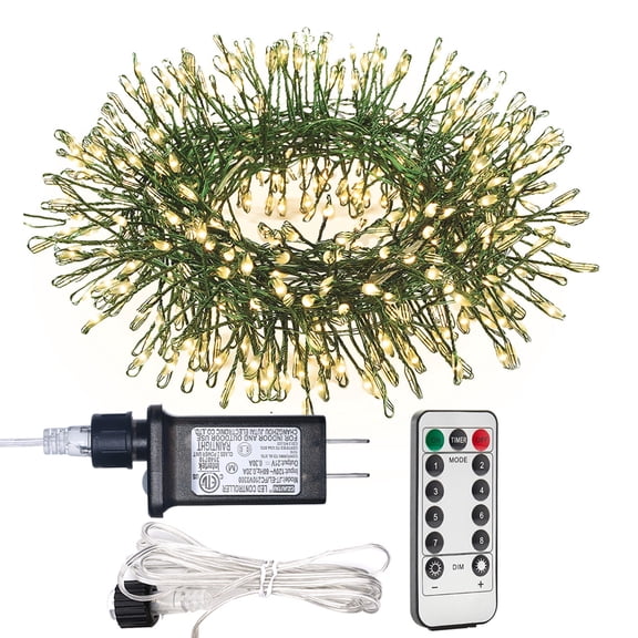 ZELUXDOT Firecracker Fairy Lights,20FT 200Leds Waterproof Twinkle Lights Plug in,8 Modes Remote String Light for Indoor Outdoor Christmas Wedding Birthday Patio Garden Decor,Green Wire,Warm White