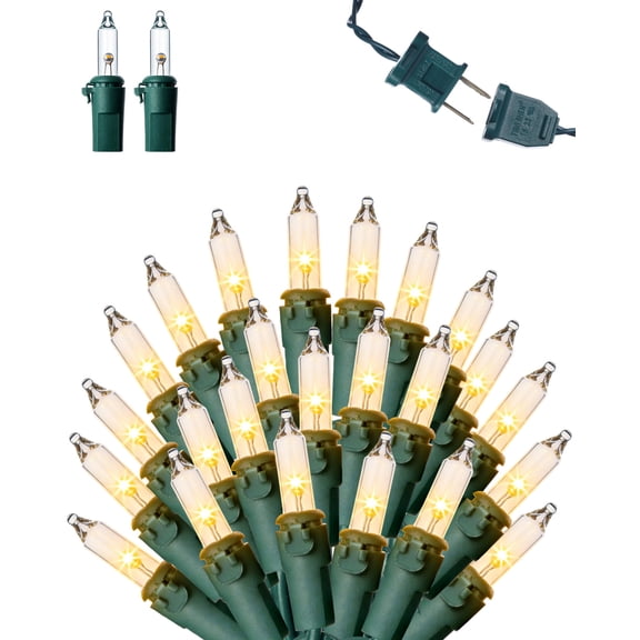 ZELUXDOT Mini Clear Christmas Lights, 52Ft 200 LED Warm White Connectable Green Wire with 2 Spare Fuses and 4 Spare Bulbs for Outdoor Indoor Holiday Decor