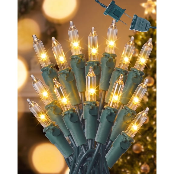 ZELUXDOT Mini Clear Christmas Lights, 52Ft 200 LED Warm White Connectable Green Wire with 2 Spare Fuses and 4 Spare Bulbs for Outdoor Indoor Holiday Decor