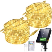 ZELUXDOT Solar Rope Lights, 100Ft 600 LED Warm White Connectable Fairy Lights, USB and Solar Powered, 1.97 Inch LED Spacing for Brighter Lighting, Waterproof for Yard Tree Pool Christmas Decor