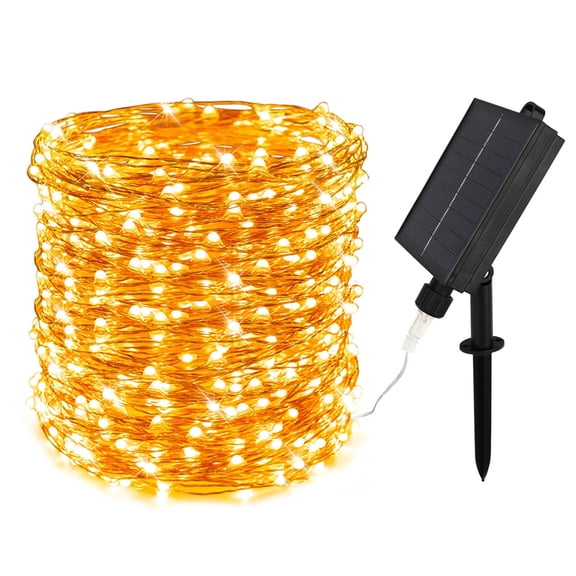 ZELUXDOT Solar String Lights for Outside,100FT 300 LEDs Solar Fairy Lights,Waterproof 8 Modes Button Outdoor String Light for Patio Garden Backyard Tree Wedding Christmas,Copper Wire,Warm White