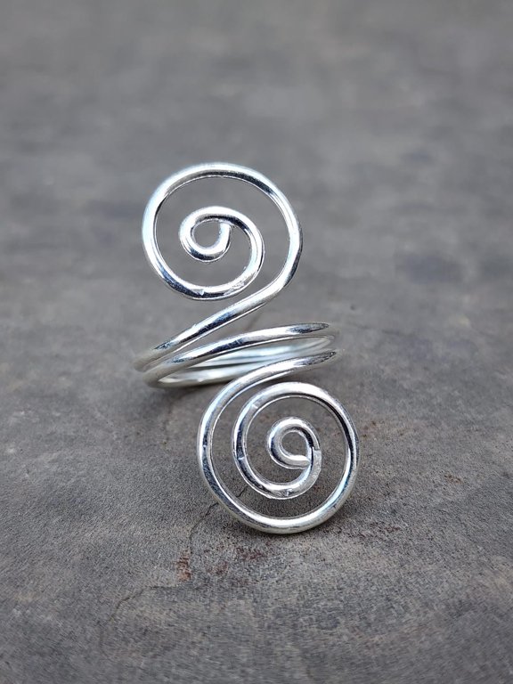 Adjustable Silver Ring - Sterling 925 Wire Wrap Spiral Band Boho Minimalist Statement Jewelry Gift for Her Womens Dainty Artisan Ring Size 8 Ring Size - 10