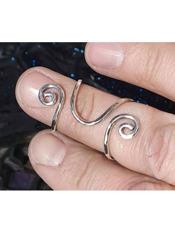 Finger Splint Adjustable Hammered Texture Sterling Silver Ring Open Band Artisan Jewelry Gift for Her Size 12.5 Ring Size - 8