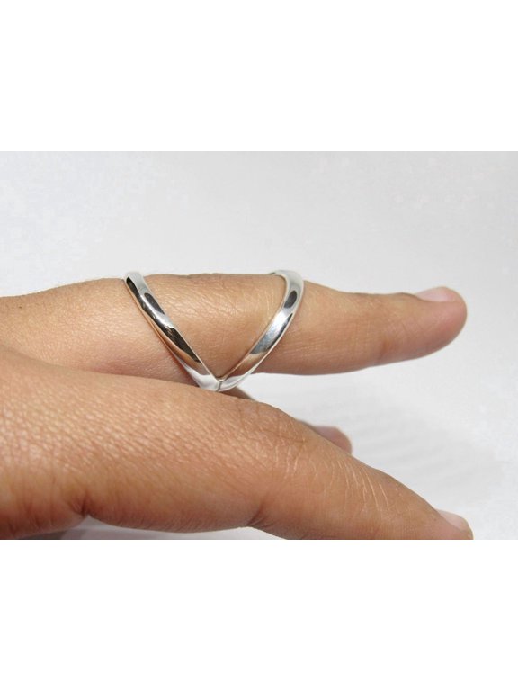 Sterling Silver Ring Splint Handmade Adjustable Swan Neck Open Wrap Ring Fine Silver Minimalist Stackable Jewelry Size 8.5 Ring Size - 9