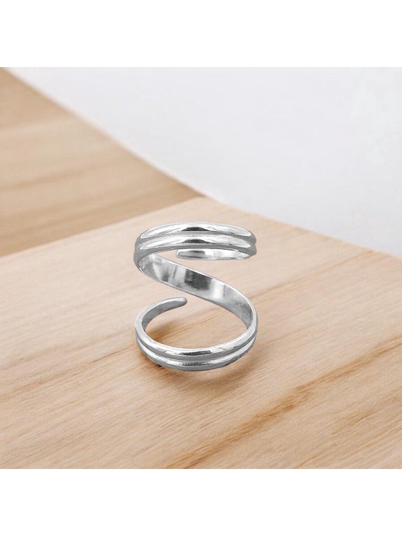 Sterling Silver Splint Ring 925 Adjustable Swan Neck Open Band Handmade Minimalist Wire Wrap Ring Contemporary Silver Jewelry Gift for Women Ring Size - 9.5