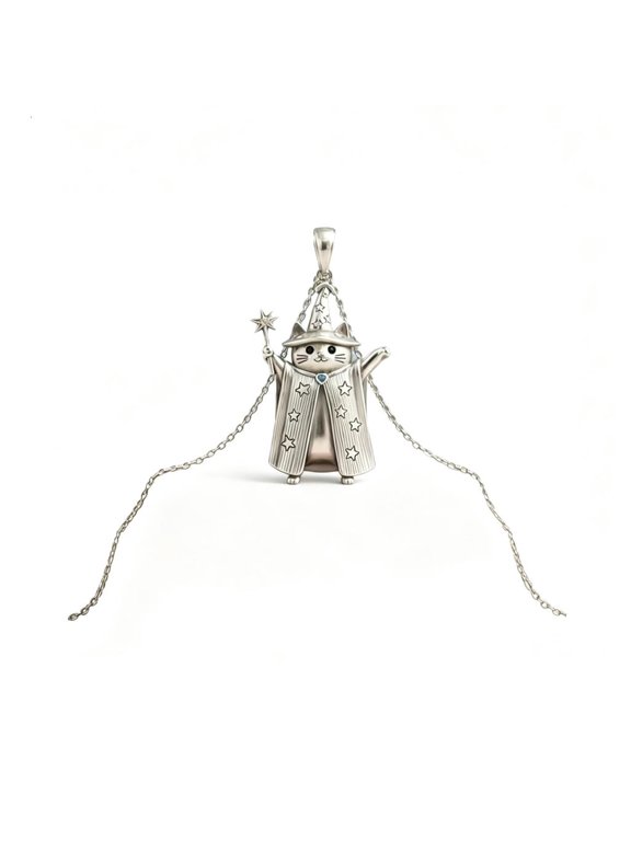 1 Piece Wizard Cat Pendant Necklace for Women Whimsical Witch Hat Alloy Adjustable Daily Jewelry