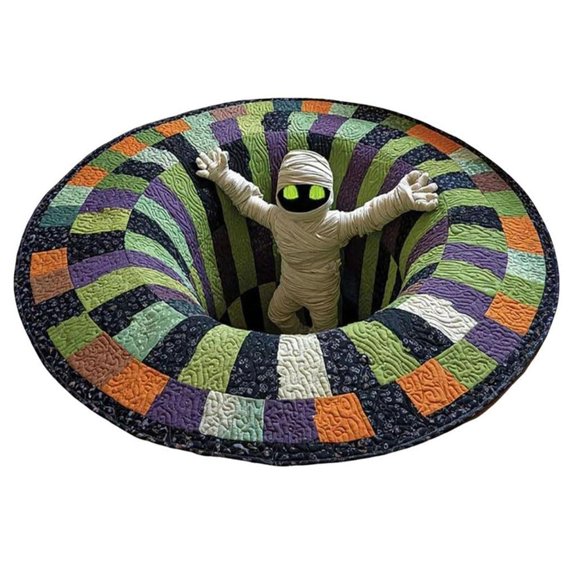 ZELVINN 3D Visual Effect Round Ghostly Carpet Optical Illusion Floor Mat Nonslip Backing for Living Room Bedr