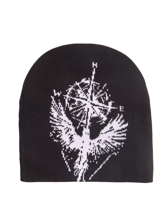 Knitted Print Beanies Autumn Windproof Gothic Keep Warm Hip Hop Cold Cap