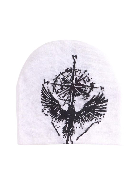Knitted Print Beanies Autumn Windproof Gothic Keep Warm Hip Hop Cold Cap