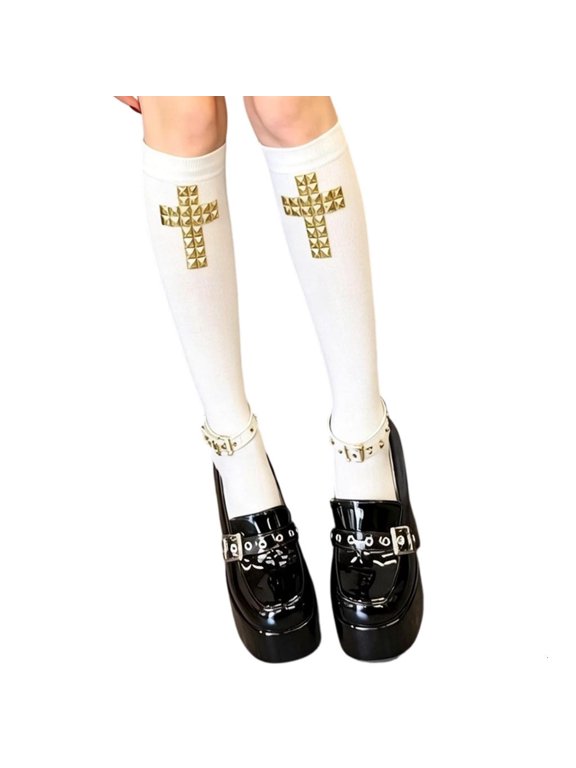 Punk Studded Socks Costumes Knees High Socks Overknee Sock for Teen Dance Class and Daily