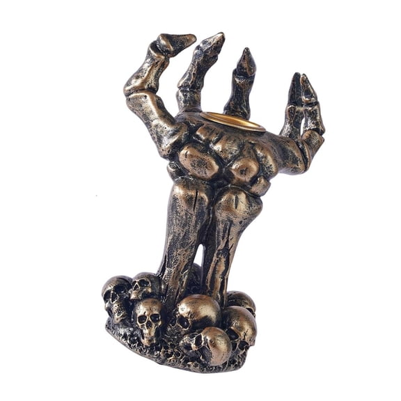 ZELVINN Resin Skeleton Hand Holder for Halloween Decor Freestanding Gothic Skull Base Accent for Mantel or Entry Table