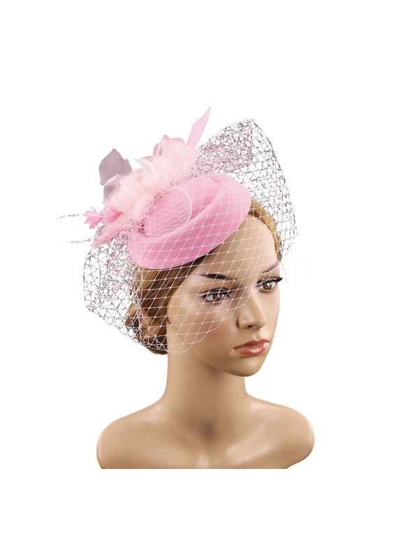 Stylish Woolen Derby Hat for Lady Cosplay Event Feathered Fascinator Cap for Cocktail Party Wedding Photography Headwear