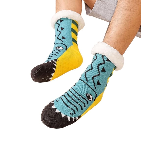 ZELVINN Thick Fleece Lined Slipper Socks with Funny Pattern for Women Men Nonslip Grippers Warm Winter Floor Socks for Co