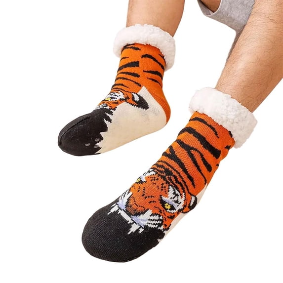 ZELVINN Thick Fleece Lined Slipper Socks with Funny Pattern for Women Men Nonslip Grippers Warm Winter Floor Socks for Co