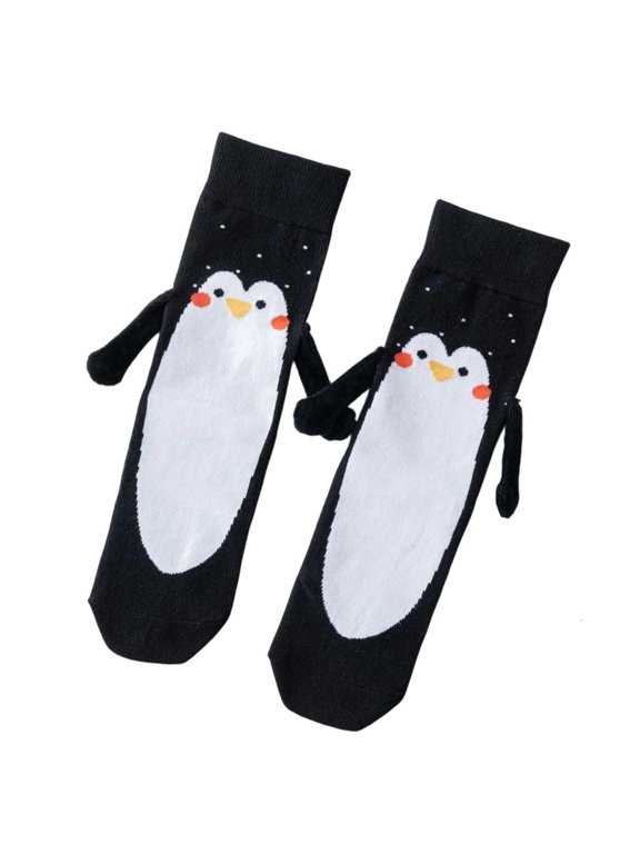 Unisex Cotton‑Blend Christmas Crew Socks, Magnetic Hand‑Holding Bear Graphic for Holiday