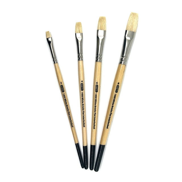 ZEM Brush Mfg AS123 White Hog Bristle Flats Artist Paint Brush Set