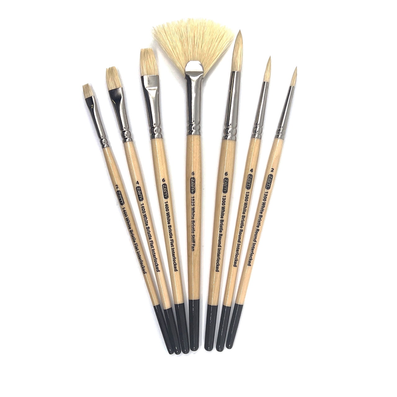 ZEM Brush Mfg AS124 Stiff Hog Bristle Artist Paint Brush Set 7 pcs