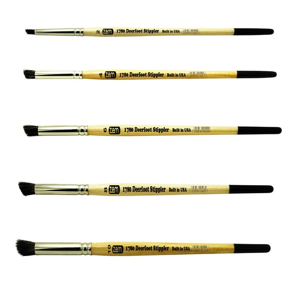 ZEM Brush Mfg AS-191 Deerfoot Stippler Artist Painter Texture Brush Set