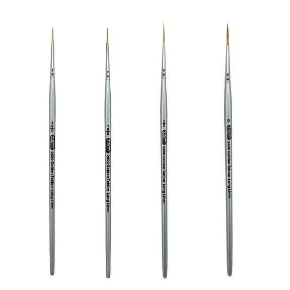 ZEM Brush Mfg AS-26 Golden Taklon Multi Media Long Liner Artist Paint Brush Set 20/0, 10/0, 5/0, 0