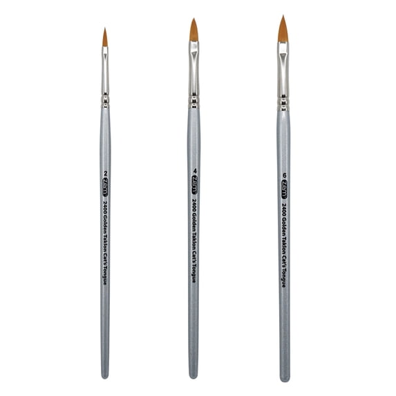 ZEM Brush Mfg AS-27 Golden Taklon Synthetic Cat's Tongue Artist Paint Brush Set 3 pcs