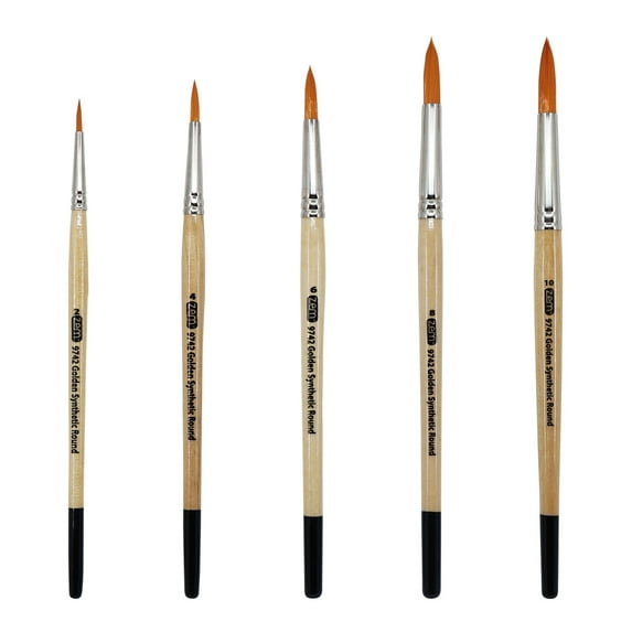 ZEM Brush Mfg AS-3 Student Golden Synthetic Rounds Artist Paint Brushes Set Sizes 2,4,6,8,10