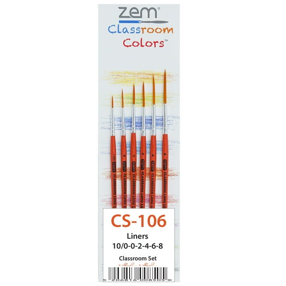 ZEM Brush Mfg CS-106 Classroom Economy Synthetic Long Liners Brush Set 6 pcs