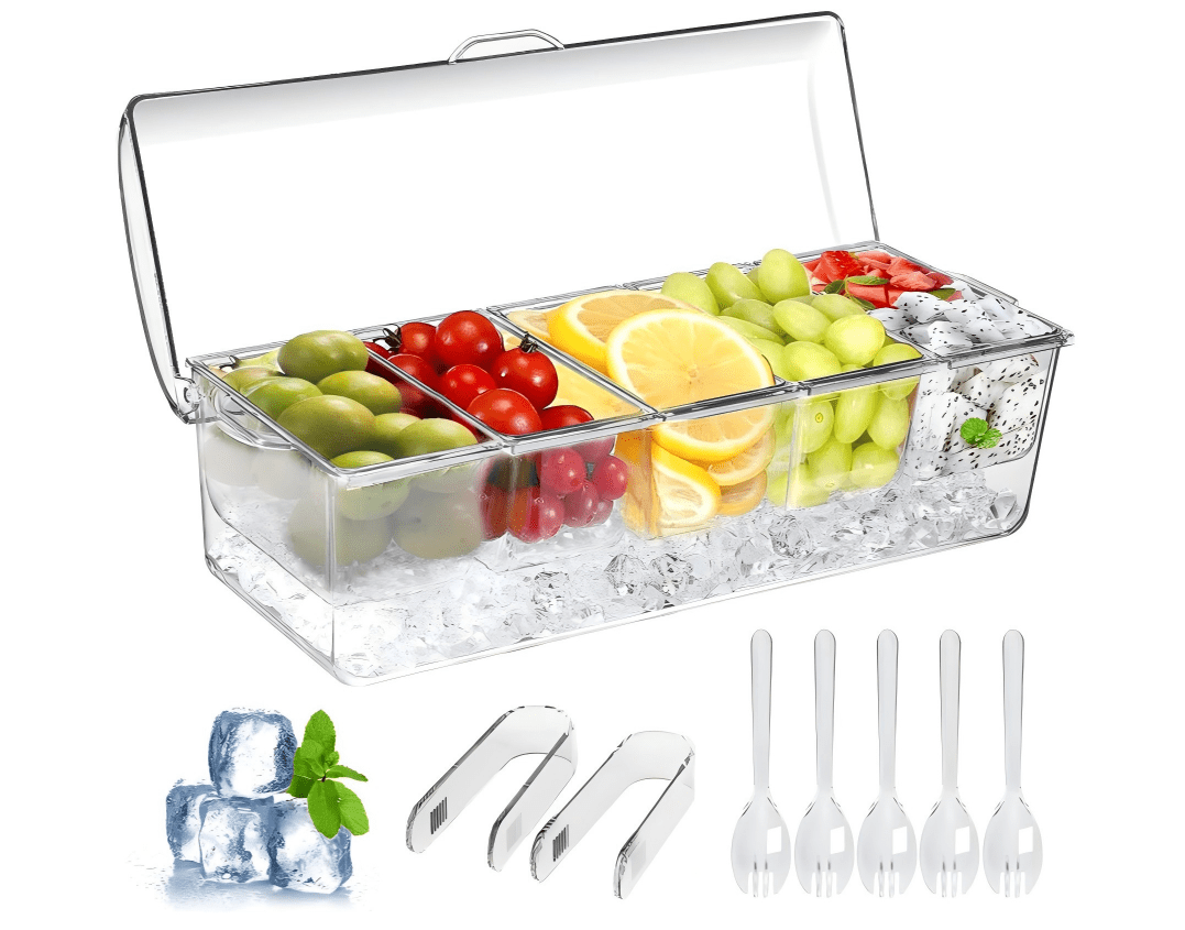 Clean Condiment Containers TB-Ice Chilled Condiment Caddy, Large Clear Condiment Containers Server ...