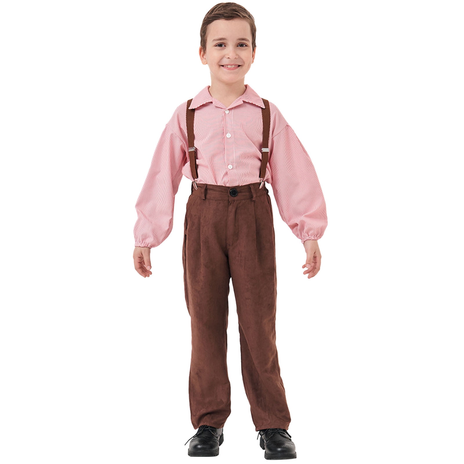 ZEMIKANIOR Halloween Costumes 2024 Farm Boys' Clothing Brown Strap Pants COS Set