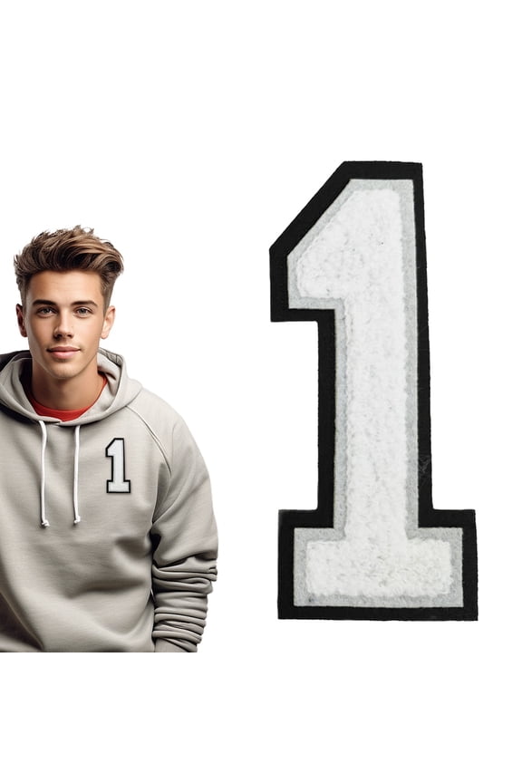 4.2 Inch White Letter or Number – Iron On Large Numerals for Clothing, Backpacks, Hats, Jeans – Big Size, Adhesive Backing, DIY Customization