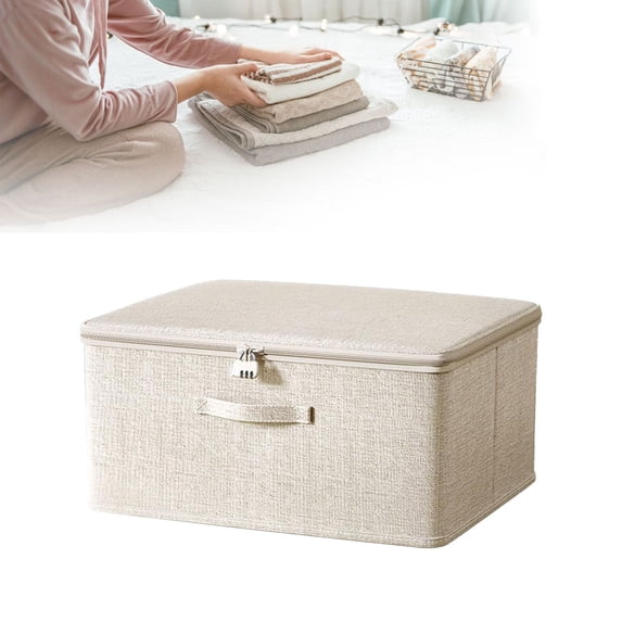 ZEMZYL Lockable Fabric Storage Box With Lid Organizer For Clothes Toys Home Bedroom