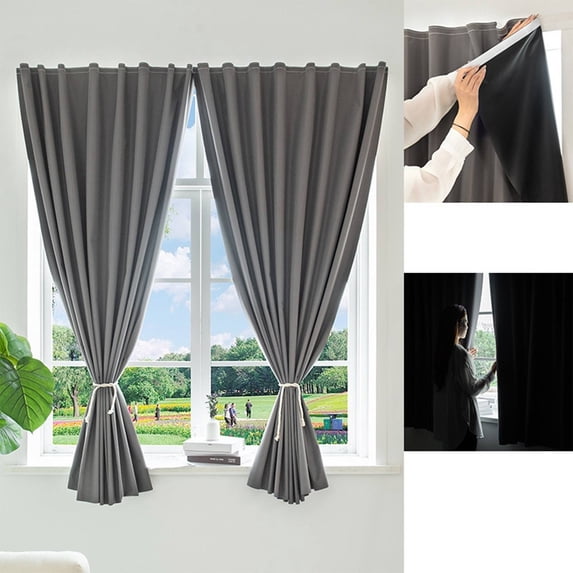 ZEMZYL Outdoor Curtains for Patio – 12 Panels, Sticky Top Hook & Loop, Back Tab Bottom, Windproof Sun Blocking Drapes for Gazebo, Porch, Balcony – No Drill, Rod Optional
