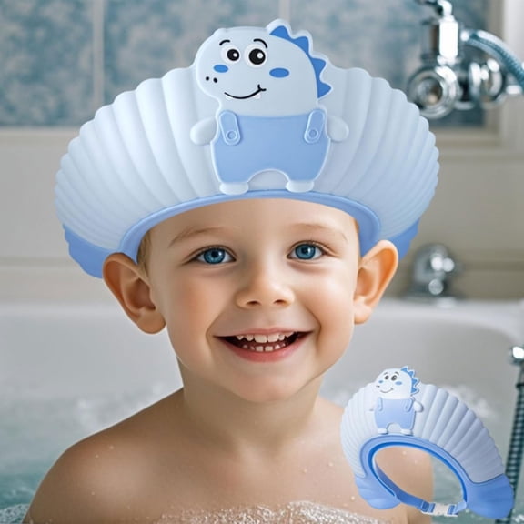 ZEMZYL Soft Silicone Baby Washing Hat – Water & Shampoo Barrier For Toddler, Keep Dry & Eyes Safe, Adjustable 3D Dinosaur Design, Bath Time Fun