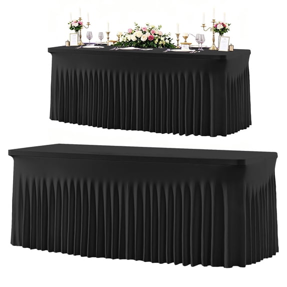 ZEMZYL Tablecloth For 4/6 Ft Rectangular Tables – Washable Wrinkle Resistant Cloth, Conforms To Table Shape, Suitable For Weddings, Parties, Events – 2 In 6 Skirt Design