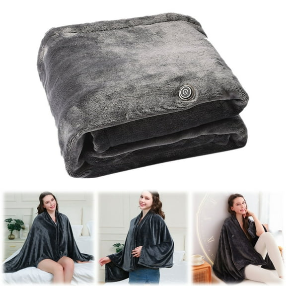 ZEMZYL USB Heated Blanket Shawl Wearable Wrap with 3 Heating Levels, Portable Throw Poncho for Shoulder & Neck, Machine Washable, Cordless Heating