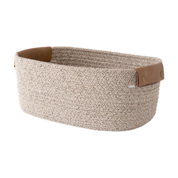 ZEMZYL Woven Rope Storage Basket Cotton Cube Organizer With Leather Handles For Bathroom Shelf Home Decor