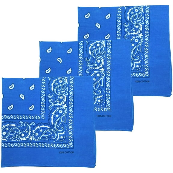 ZEN 3 PCS 100% Cotton Bandana for Men & Women 22" x 22" Paisely Pattern Handkerchief Headband Scarf