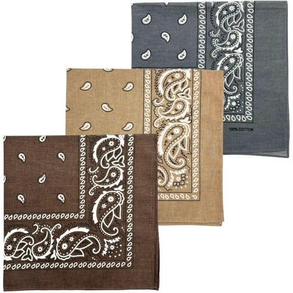 ZEN 3 PCS 100% Cotton Bandana for Men & Women 22" x 22" Paisely Pattern Handkerchief Headband Scarf