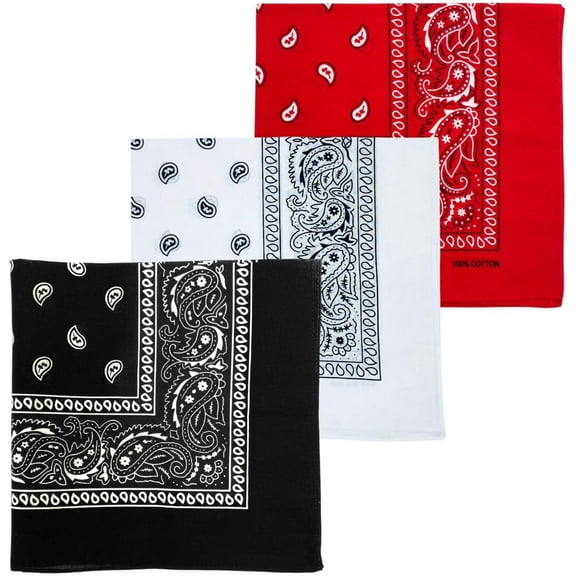 ZEN 3 PCS 100% Cotton Bandana for Men & Women 22" x 22" Paisely Pattern Handkerchief Headband Scarf
