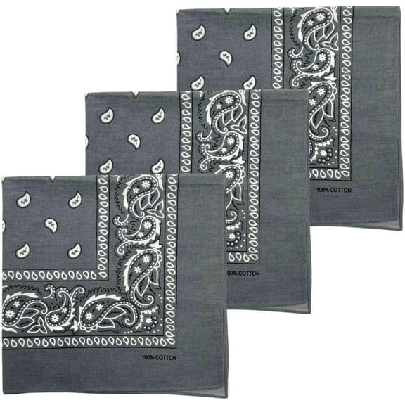 ZEN 3 PCS 100% Cotton Bandana for Men & Women 22" x 22" Paisely Pattern Handkerchief Headband Scarf