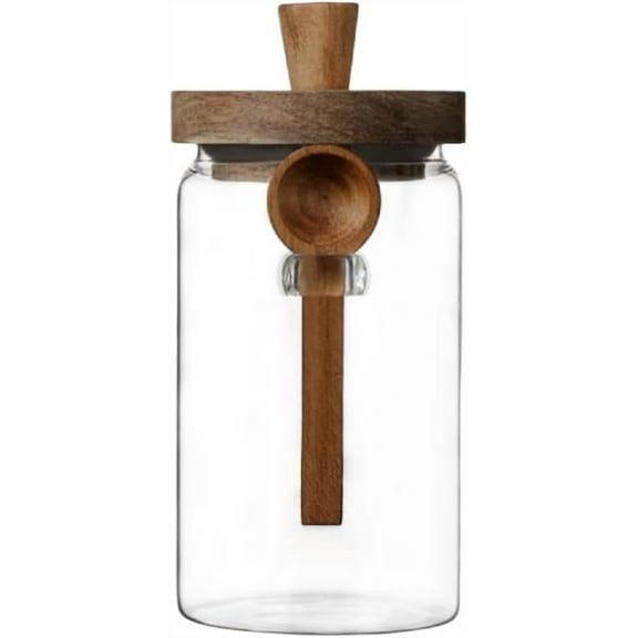 ZEN 34oz Glass Jar with Wooden Lid & Spoon, Food Storage Containers Coffee Jar Coffee Grounds Container, Food Storage Canister, Kitchen Pantry Storage Container