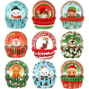 ZEN 450pcs Christmas Cupcake Liners, Santa Snowman Christmas Cupcake Wrappers Baking Cups Paper Wraps Muffin Liners for Xmas Birthday Party Candy Cake Decorations Supplies(9 Designs)