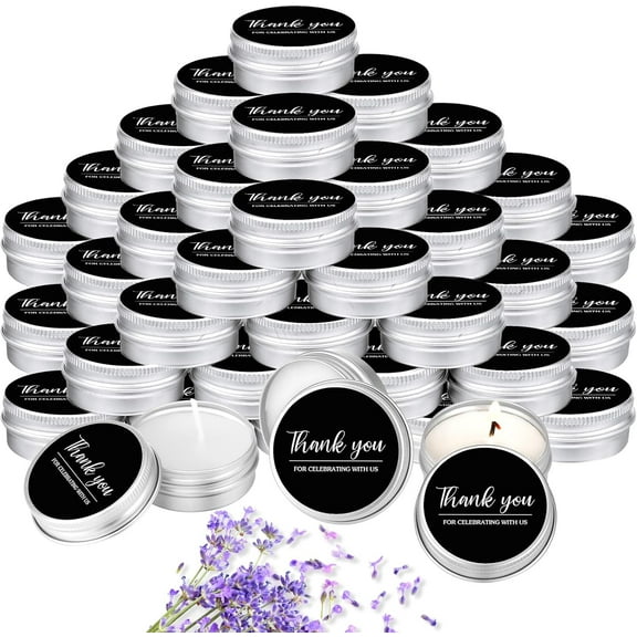 ZEN 50 Pcs Black Thank You Candles Gift Wedding Favors Baby Shower Gifts for Guests 1 oz Lavender Scented Soy Wax Candles Bulk Aromatherapy Party Favors for Bridal Baby Shower(Thank You)