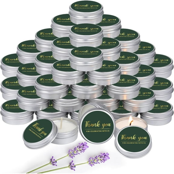 ZEN 50 Pcs Emerald Green Thank You Candles Gift Wedding Favors Baby Shower Gifts for Guests 1 oz Lavender Scented Soy Wax Candles Bulk Aromatherapy Party Favors for Bridal Baby Shower(Thank You)