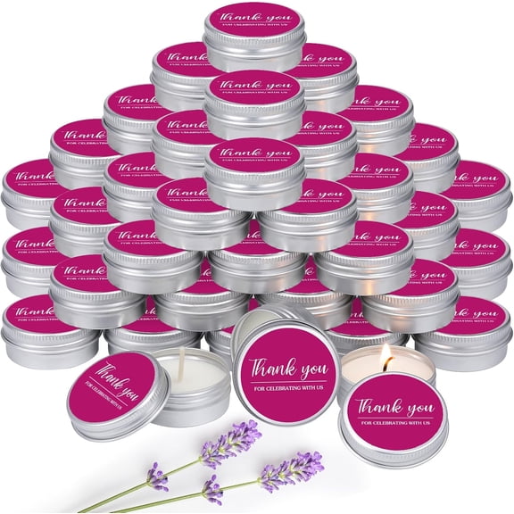 ZEN 50 Pcs Fuchsia Thank You Candles Gift Wedding Favors Baby Shower Gifts for Guests 1 oz Lavender Scented Soy Wax Candles Bulk Aromatherapy Party Favors for Bridal Baby Shower(Thank You)