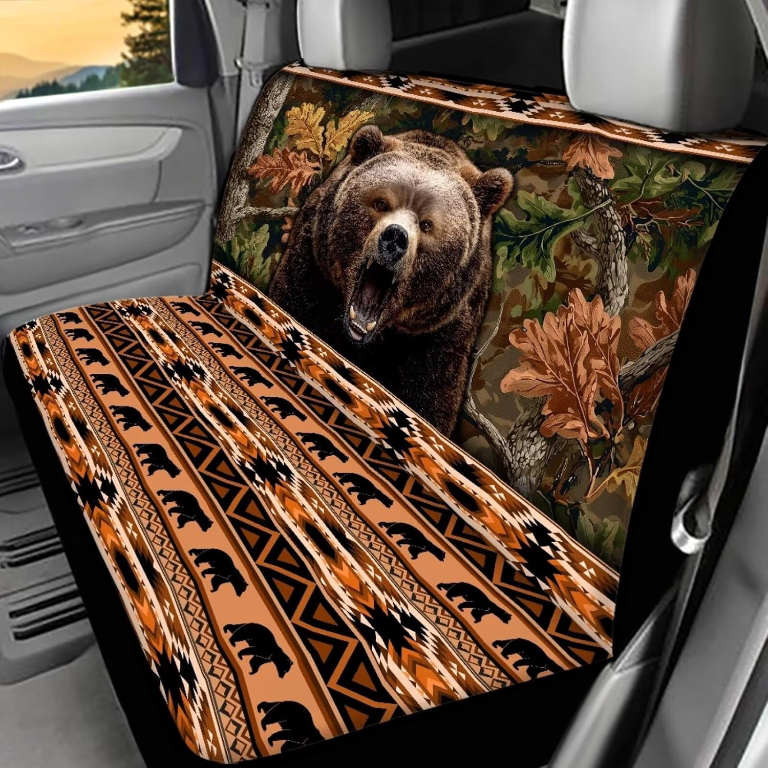 ZEN Aztec Bear Car Seat Covers Rear Bench Seat Cover Tribal Forest Car ...