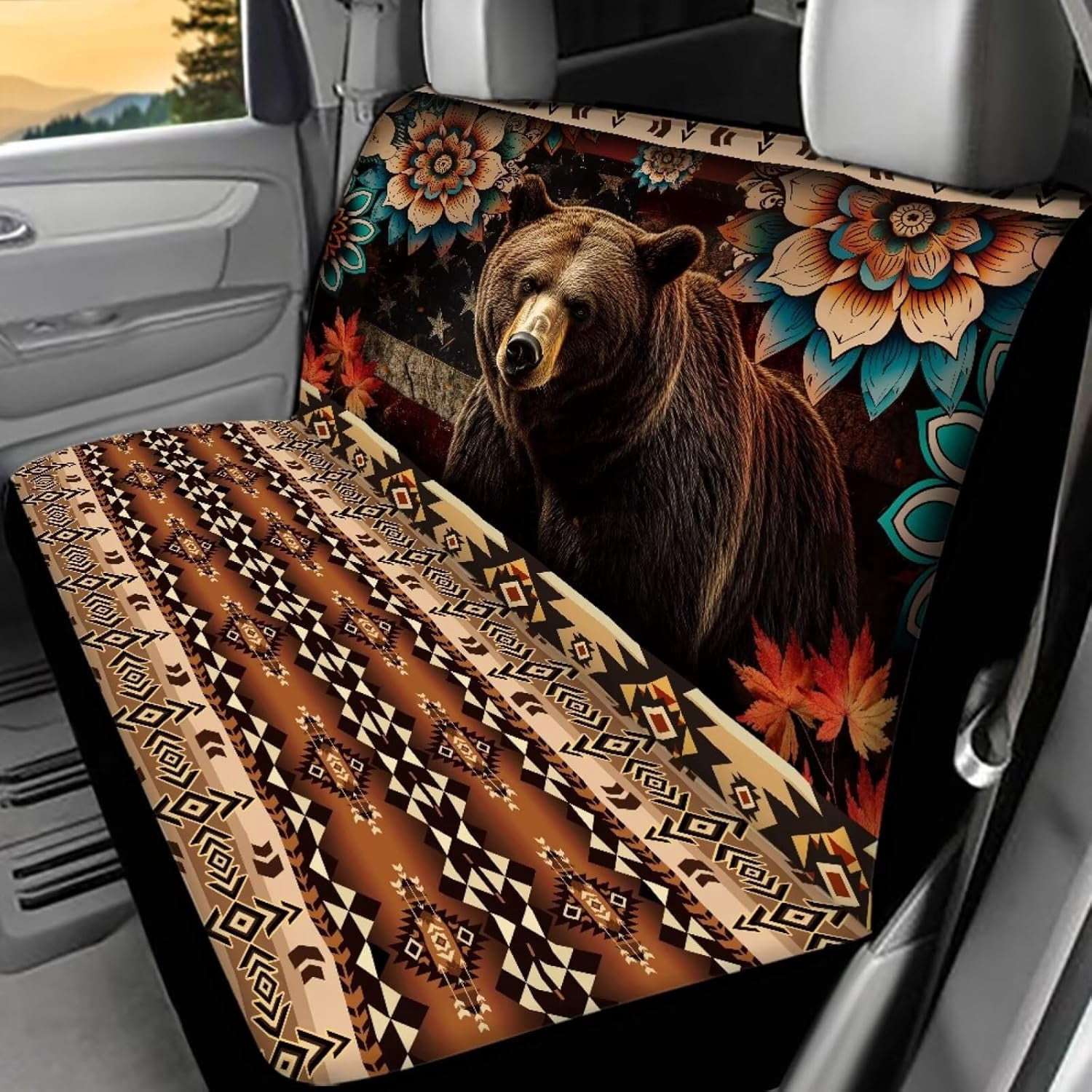 ZEN Aztec Bear Rear Bench Seat Covers for Cars Truck SUV Boho Flower ...