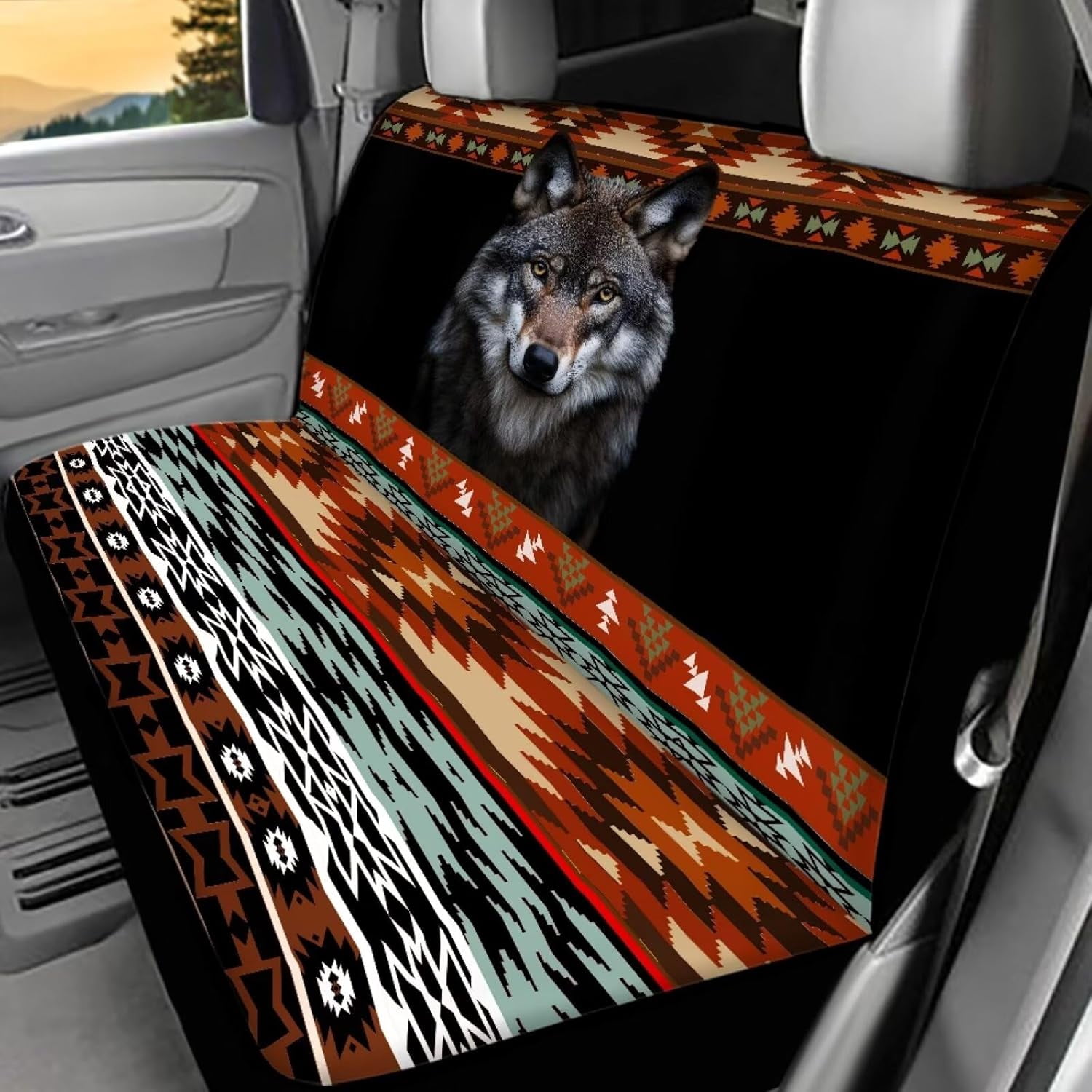 ZEN Aztec Wolf Rear Bench Seat Covers for Cars Truck SUV Native Tribal ...