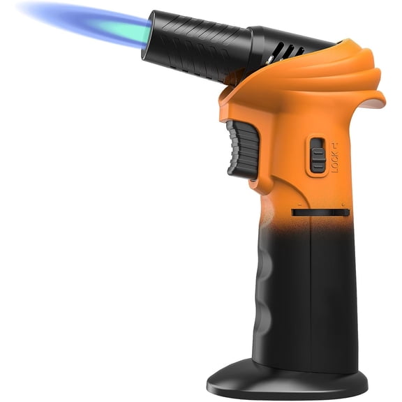 ZEN Butane Torch Lighter, 0-90°Rotating Angle Butane Lighter, Refillable Kitchen Torch with Safety Lock, Adjustable Flame for Soldering (Orange and Black)